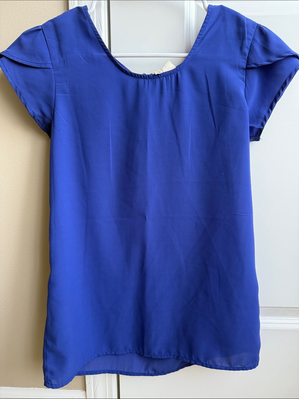 Japna Royal Blue Cap-Sleeve Scoop Neck Blouse